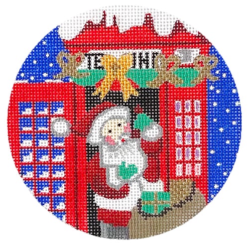 Santa in Phone Booth Painted Canvas Vallerie Needlepoint Gallery