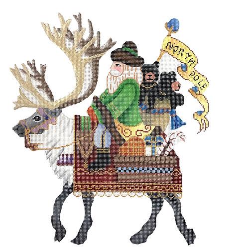 Santa on Caribou Painted Canvas Brenda Stofft Designs - 1
