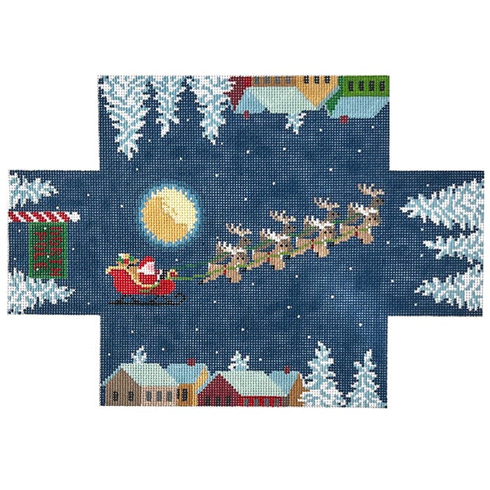 Santa Over the Rooftops Brick Cover Painted Canvas Susan Roberts Needlepoint Designs Inc.