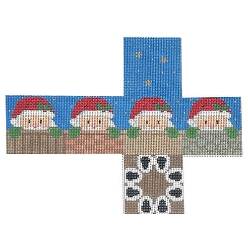 Santa Peeking Cube Ornament Painted Canvas Susan Roberts Needlepoint Designs Inc. - 1