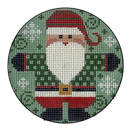 Santa Round Checkered Coat Greens Painted Canvas Danji Designs - 1