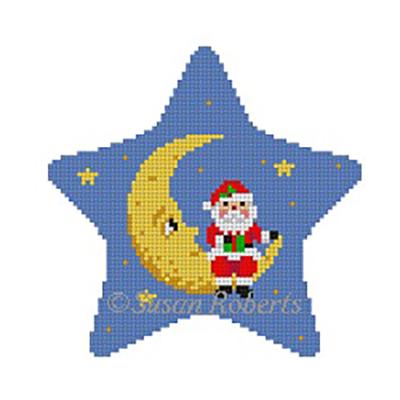 Santa Sitting on Moon Star Painted Canvas Susan Roberts Needlepoint Designs Inc.
