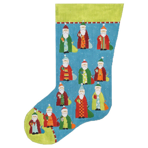 Santa Stocking Blue Painted Canvas Pippin - 1