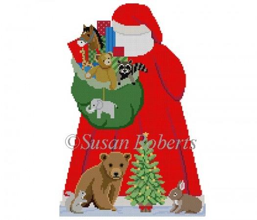 Santa with Baby Forest Animals Tree Topper - Back Only Painted Canvas Susan Roberts Needlepoint Designs Inc.