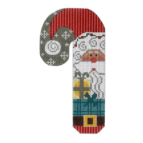 Santa with Packages Candy Cane Painted Canvas Danji Designs