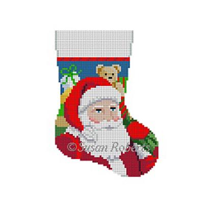 Santa with Toy Bag Mini Sock Painted Canvas Susan Roberts Needlepoint Designs Inc.