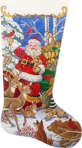 Santa's Animal Gathering Stocking Painted Canvas Alice Peterson - 1
