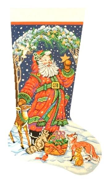 Santa's Animals Stocking Painted Canvas Lee's Needle Art Inc.