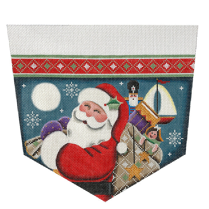 Santa's Bag Stocking Cuff Painted Canvas Rebecca Wood Designs - 1
