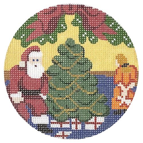 Santa's Here Ornament Painted Canvas Silver Needle - 1