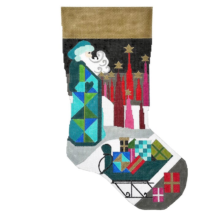Santas Rest Stop Stocking Painted Canvas Melissa Prince Designs - 1