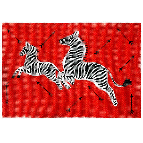 Scalamandre Leaping Zebras & Arrows Clutch Painted Canvas Kate Dickerson Needlepoint Collections - 1