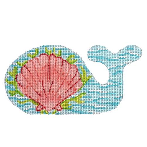 Scallop Mini Whale Painted Canvas Kate Dickerson Needlepoint Collections - 1