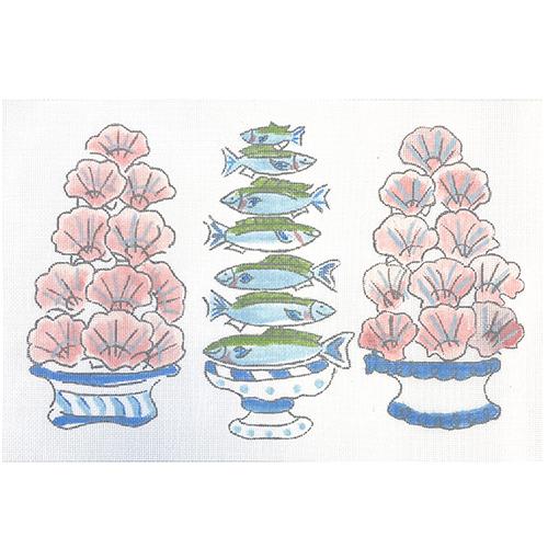 Scallops & Bluefish Painted Canvas Kate Dickerson Needlepoint Collections