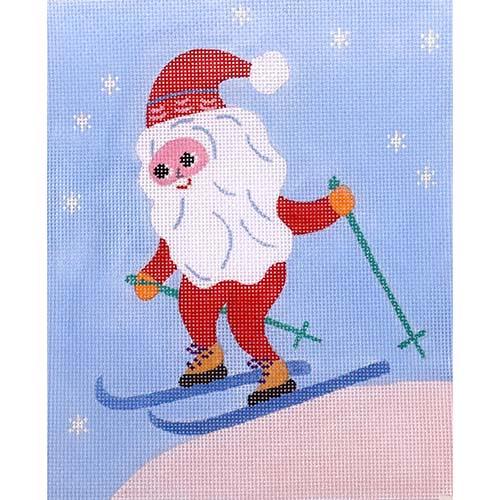 Scandinavian Skiing Santa Painted Canvas Kate Dickerson Needlepoint Collections - 1