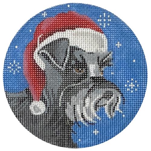 Schnauzer Santa Round Painted Canvas Pepperberry Designs