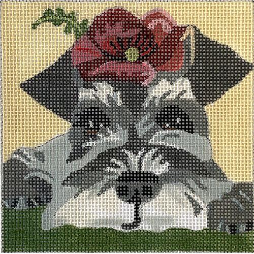 Schnauzer with Flower Crown 4" Square Painted Canvas Melissa Prince Designs - 1
