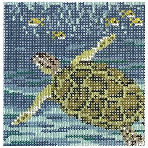Sea Turtle Coaster Painted Canvas Needle Crossings - 1