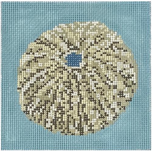 Sea Urchin Blue Background on 13 Painted Canvas Needle Crossings - 1