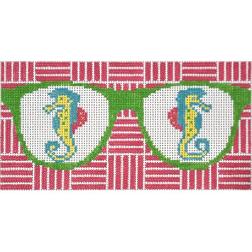 Seahorses Eyeglass Case Painted Canvas Two Sisters Needlepoint 