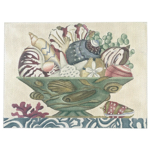Shell Compote Red Coral Painted Canvas Melissa Shirley Designs - 1