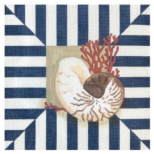 Shell & Coral on Stripes Painted Canvas Associated Talents