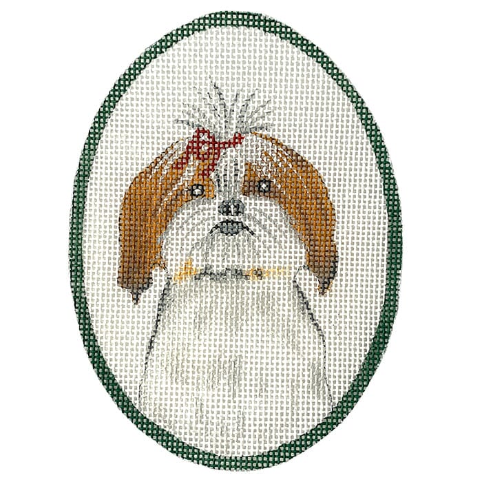 Shihtzu w Red Bow Painted Canvas CBK Needlepoint Collections