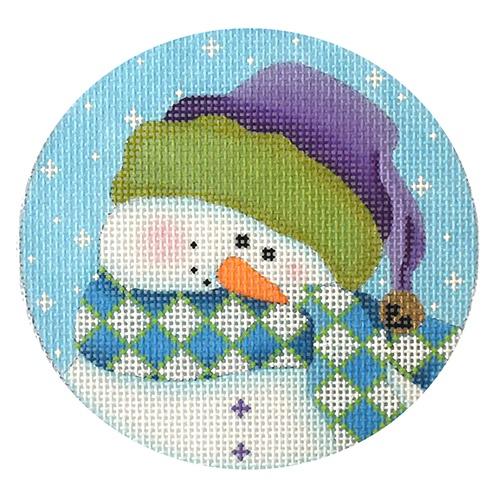 Shy Snowman, Green & Purple Painted Canvas Pepperberry Designs - 1