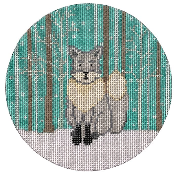 Silver Snow Fox Round Painted Canvas The Meredith Collection - 1