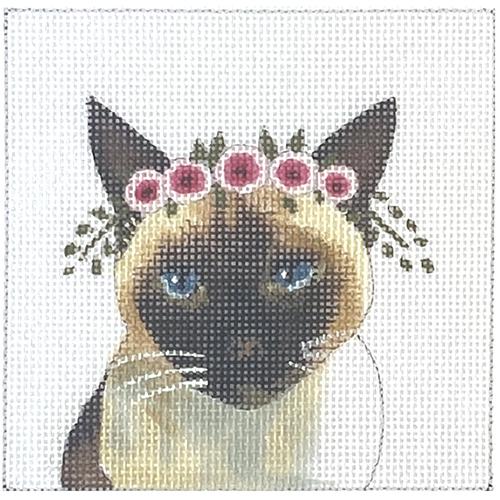 Simese Cat with Floral Crown Painted Canvas Colors of Praise - 1