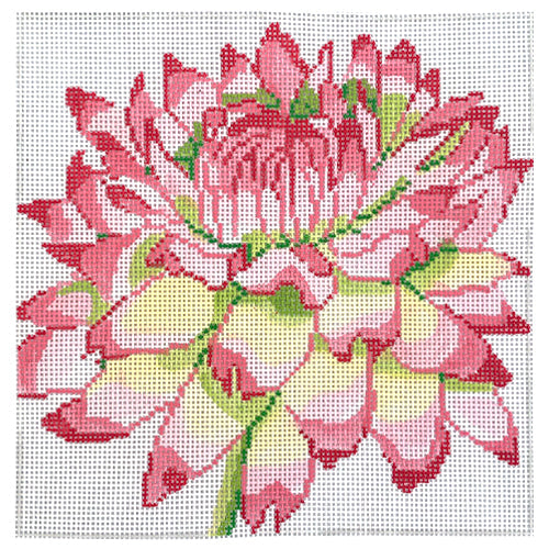 Simple Flower Pink & Green Mum Needlecraft Canvas Needlepoint.Com - 1