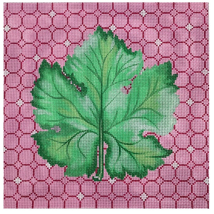 Single Leaf on Pink Ring Pattern Painted Canvas Patti Mann - 1