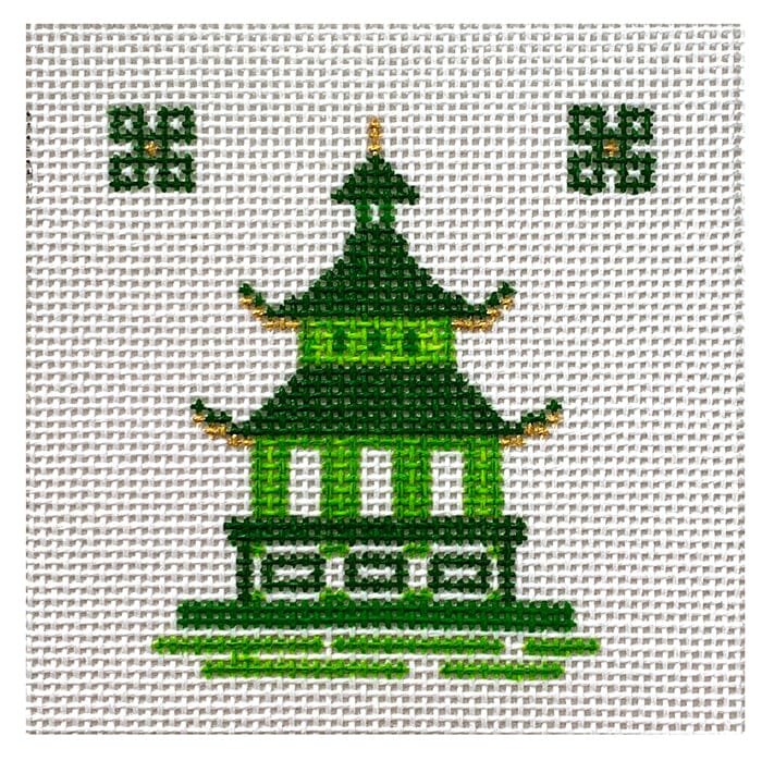 Single Pagoda Coaster #1 Lime Painted Canvas Patricia Sone - 1