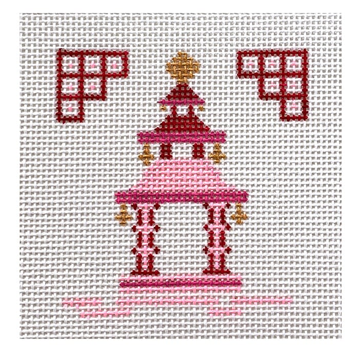 Single Pagoda Coaster #2 Pink Painted Canvas Patricia Sone - 1