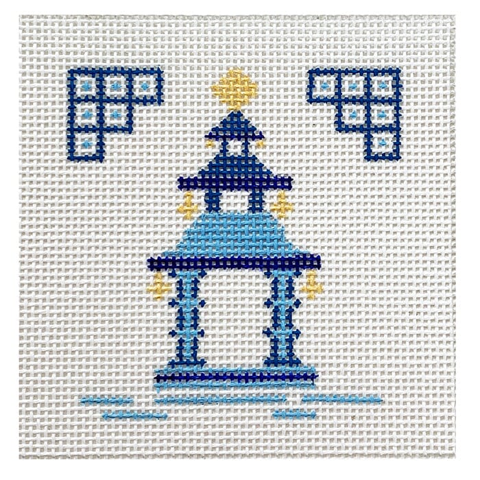Single Pagoda Coaster #3 Blue Painted Canvas Patricia Sone - 1