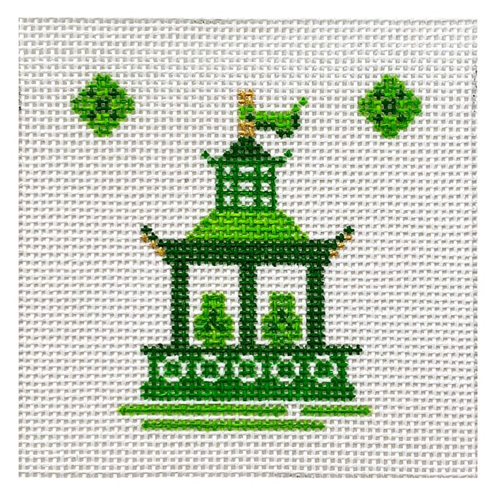 Single Pagoda Coaster #3 Lime Painted Canvas Patricia Sone - 1