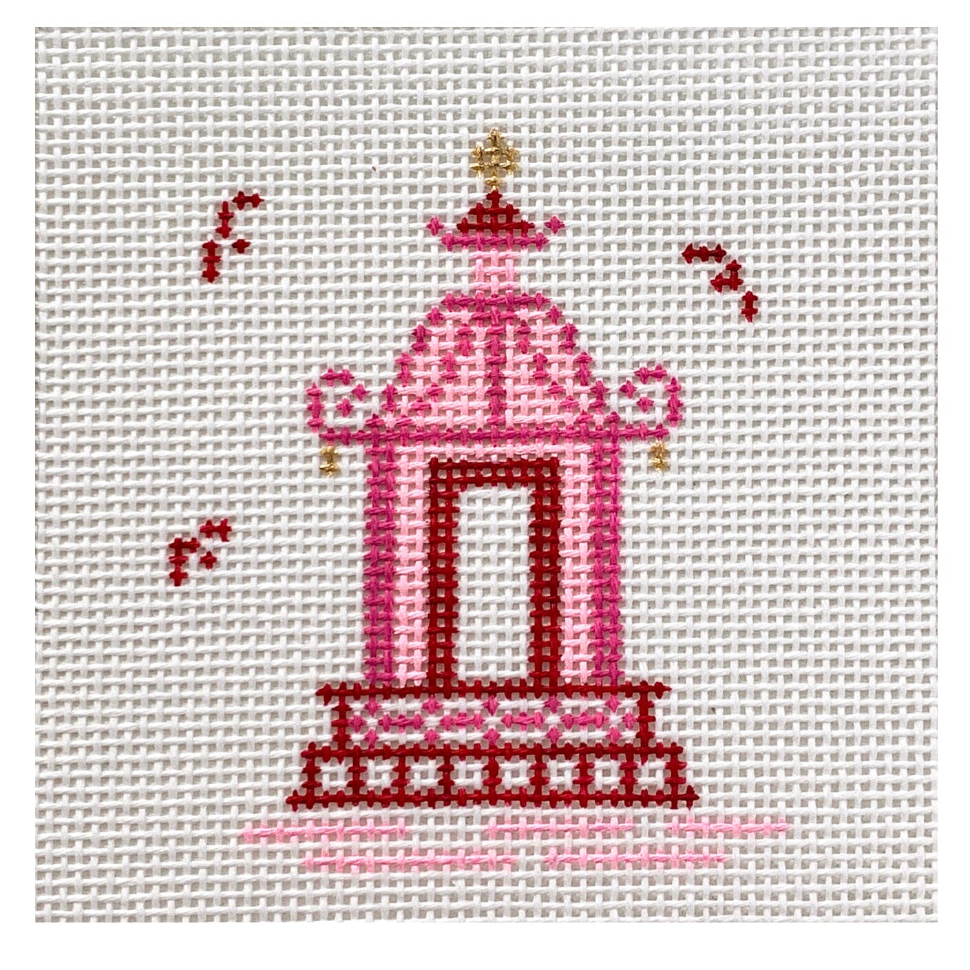 Single Pagoda Coaster #4 Pink Painted Canvas Patricia Sone - 1