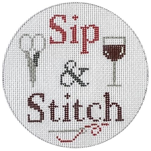 Sip & Stitch Round Red Wine Painted Canvas Danji Designs - 1