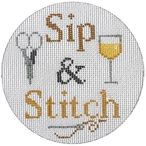 Sip & Stitch Round White Wine Painted Canvas Danji Designs - 1