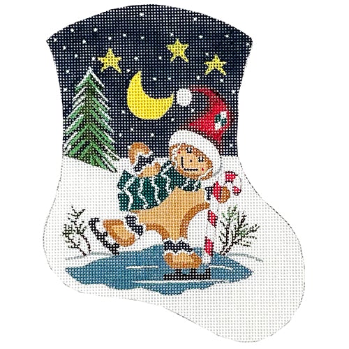 Skating Gingerbread Mini Sock LK Painted Canvas Danji Designs - 1