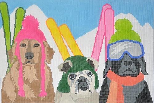Skiing Dogs Painted Canvas CBK Needlepoint Collections