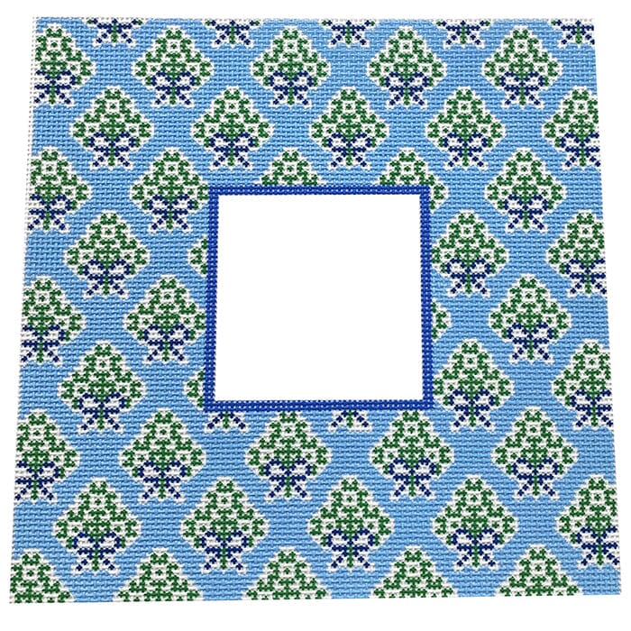 Sky Blue Medallion Frame Painted Canvas Anne Fisher Needlepoint LLC - 1