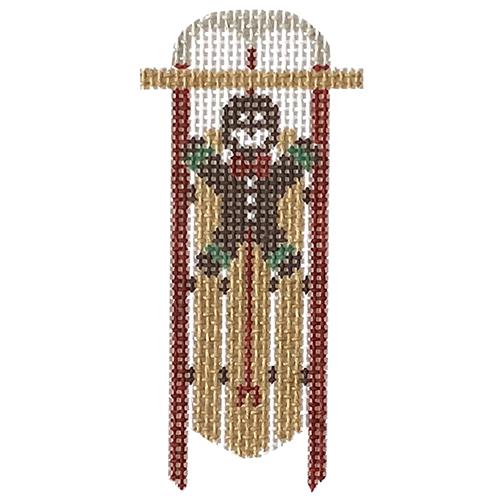 Sled with Gingerbread Man Painted Canvas Anne Fisher Needlepoint LLC - 1