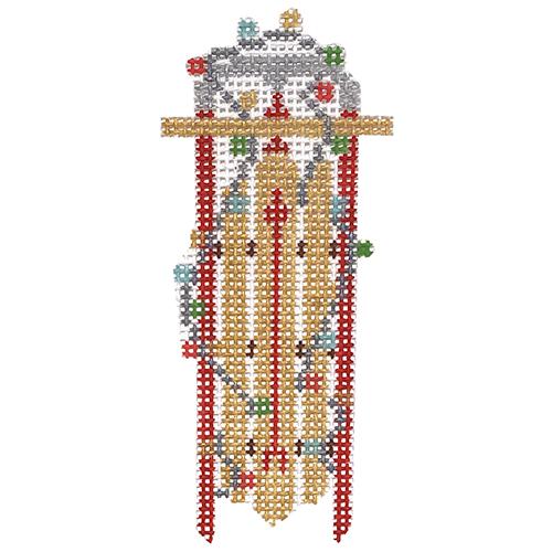Sled with Lights Painted Canvas Anne Fisher Needlepoint LLC - 1