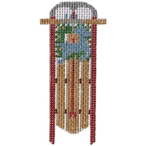 Sled with Reindeer Painted Canvas Anne Fisher Needlepoint LLC
