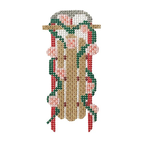 Sled with Sand Dollar Garland Painted Canvas Anne Fisher Needlepoint LLC