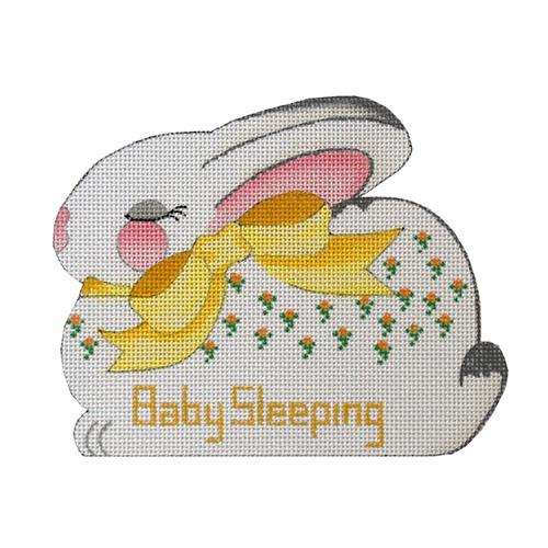 Sleepy Bunny Baby Sleeping Sign Yellow Bow Painted Canvas The Meredith Collection - 1