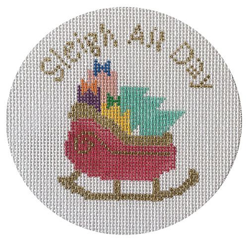 Sleigh All Day Round Painted Canvas Stitch Rock Designs - 1