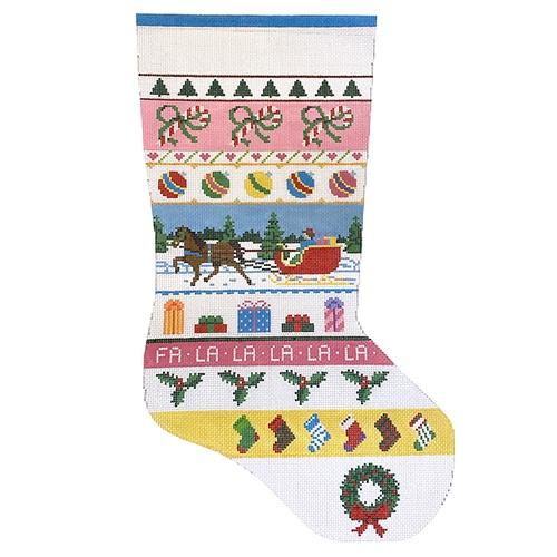 Sleigh Ride Stripe Stocking Painted Canvas Susan Roberts Needlepoint Designs Inc. - 1