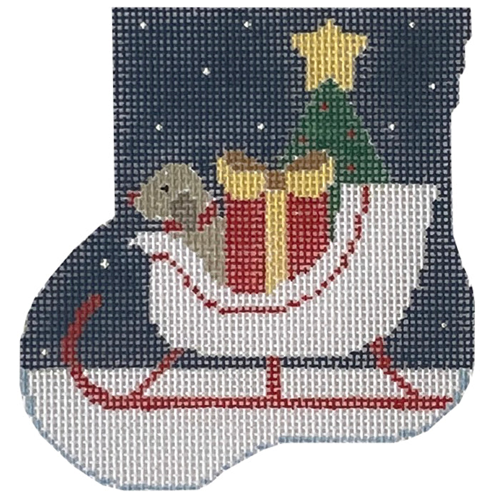 Sleigh with Horse Insert Mini Sock Painted Canvas Kathy Schenkel Designs - 1